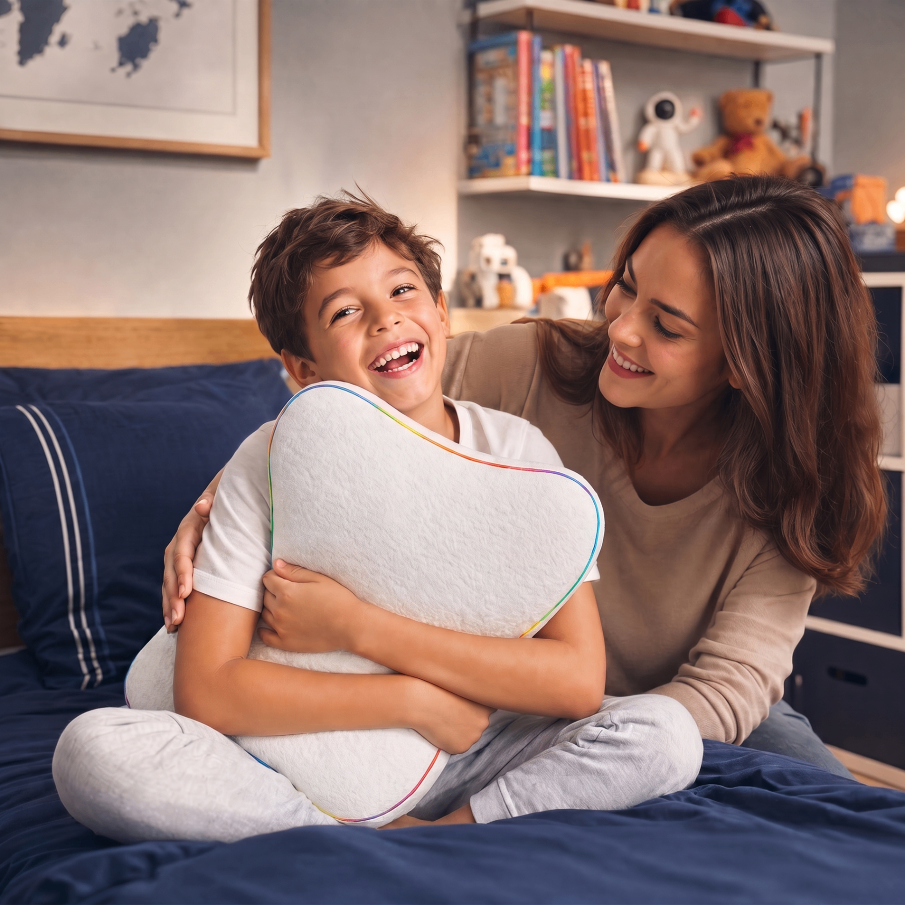 Parent and child cozy at bedtime